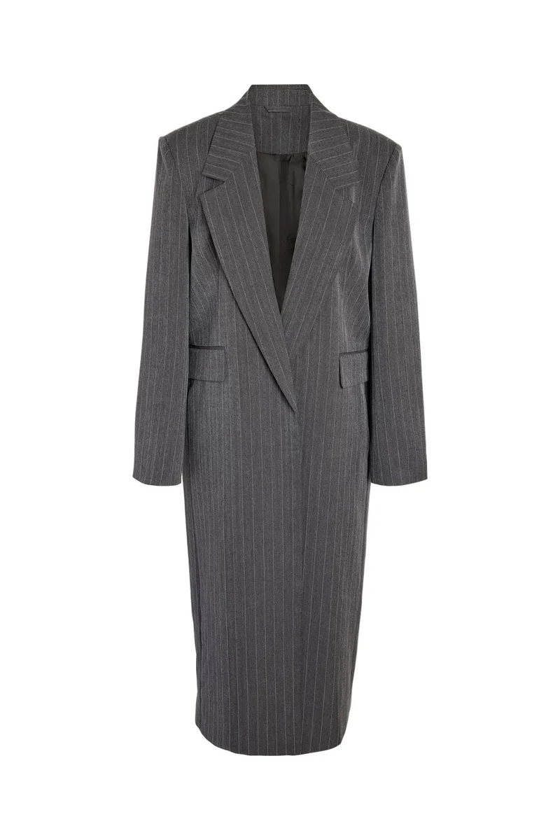 Noisy May - Nmcelia L/S Long Oversize Blazer Tnt/20 - 5213553 Charcoal Gray Pinstripe