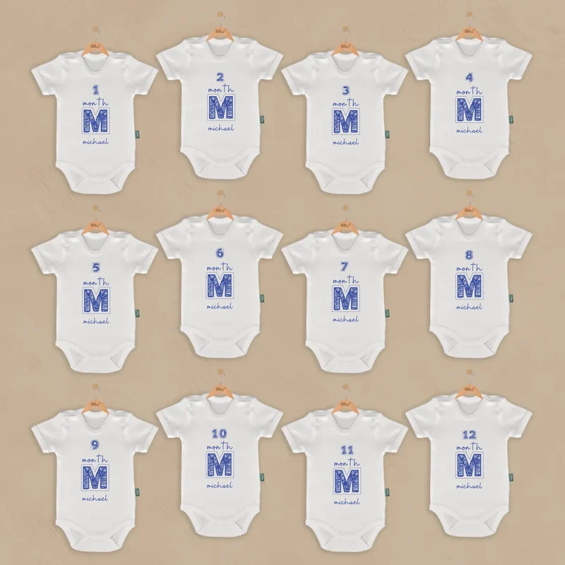 Notebook Marker Style - 12-delige Babymilestone Romper Set met Naam