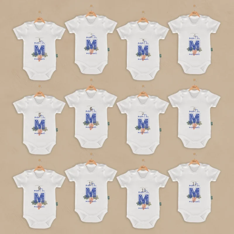 Elegant Woodland Fall - 12-delige Babymilestone Romper Set met Naam
