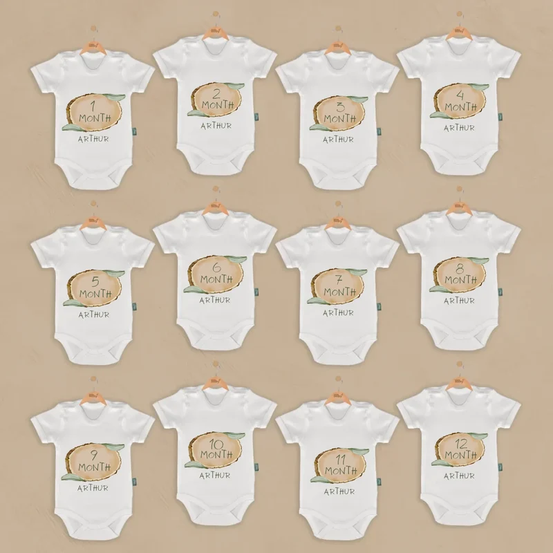 Forest Touch Design - 12-delige Babymilestone Romper Set met Naam