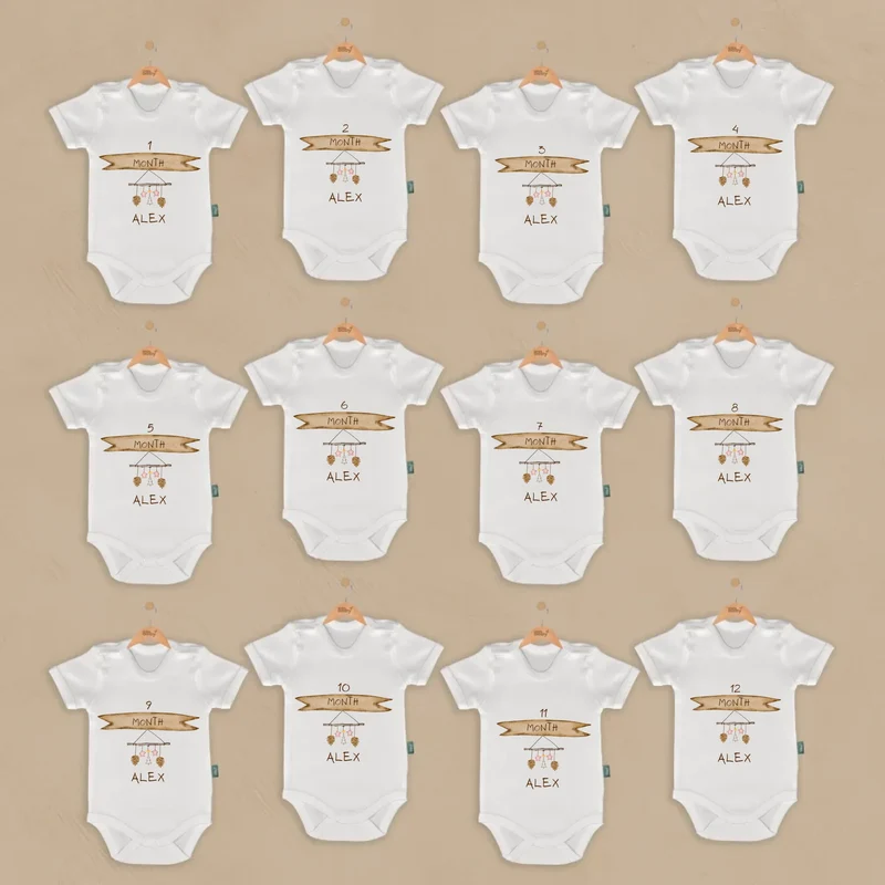 Winter Lodge Style - 12-delige Babymilestone Romper Set met Naam