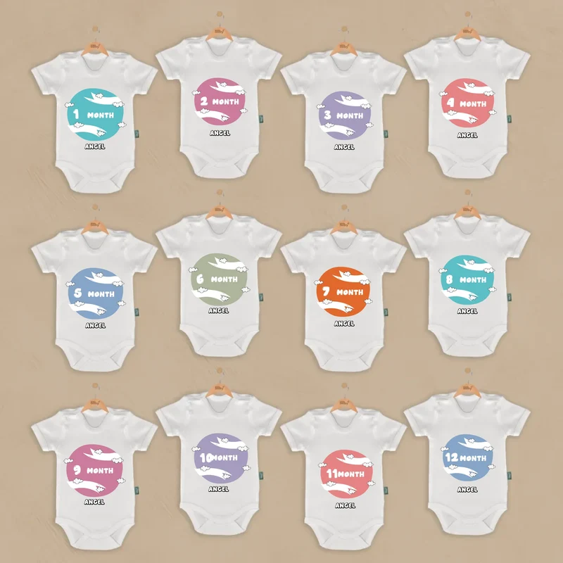 Peaceful Air Journey - 12-delige Babymilestone Romper Set met Naam