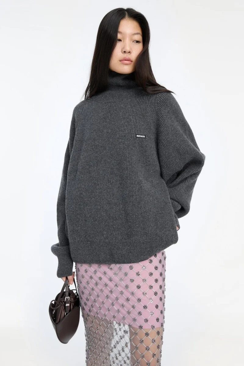 Rotate - Knit Highneck Jumper 1166971205 - 1205 Gray Pinstripe