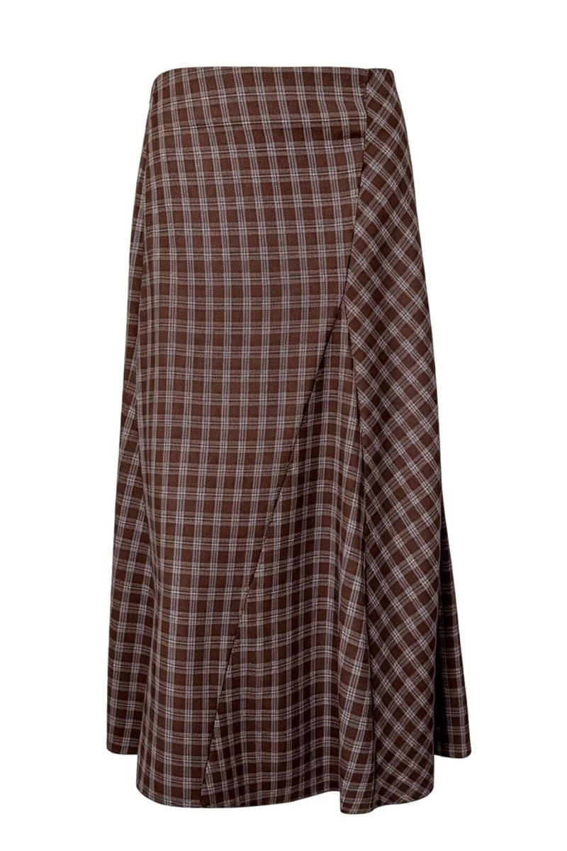 Valentin Studio - Check Skirt - Grey With Brown Check
