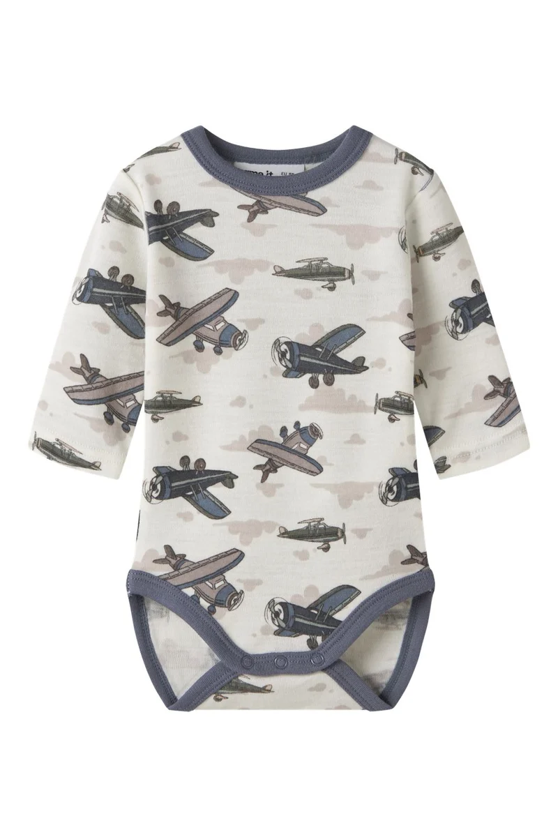 Name It - Nbmwillitus Wool Ls Body - 4951590 Snow White Airplanes