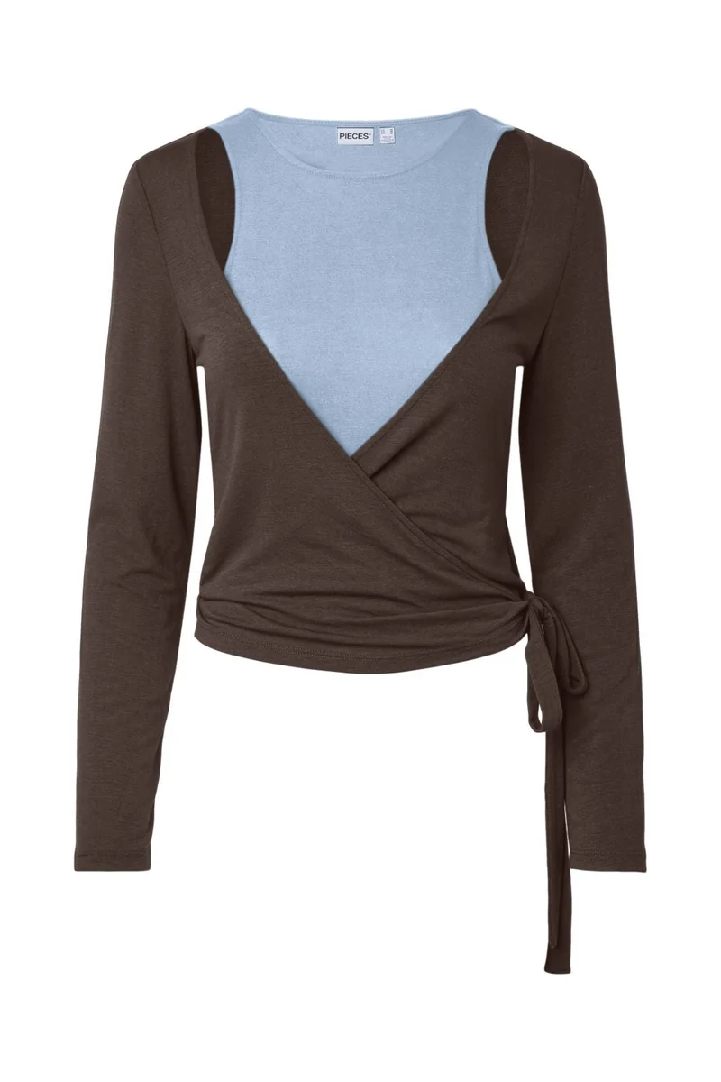 Pieces - Pcjuliana Roya Ls 2 In 1 Top - 5228538 Hot Fudge Cashmere Blue