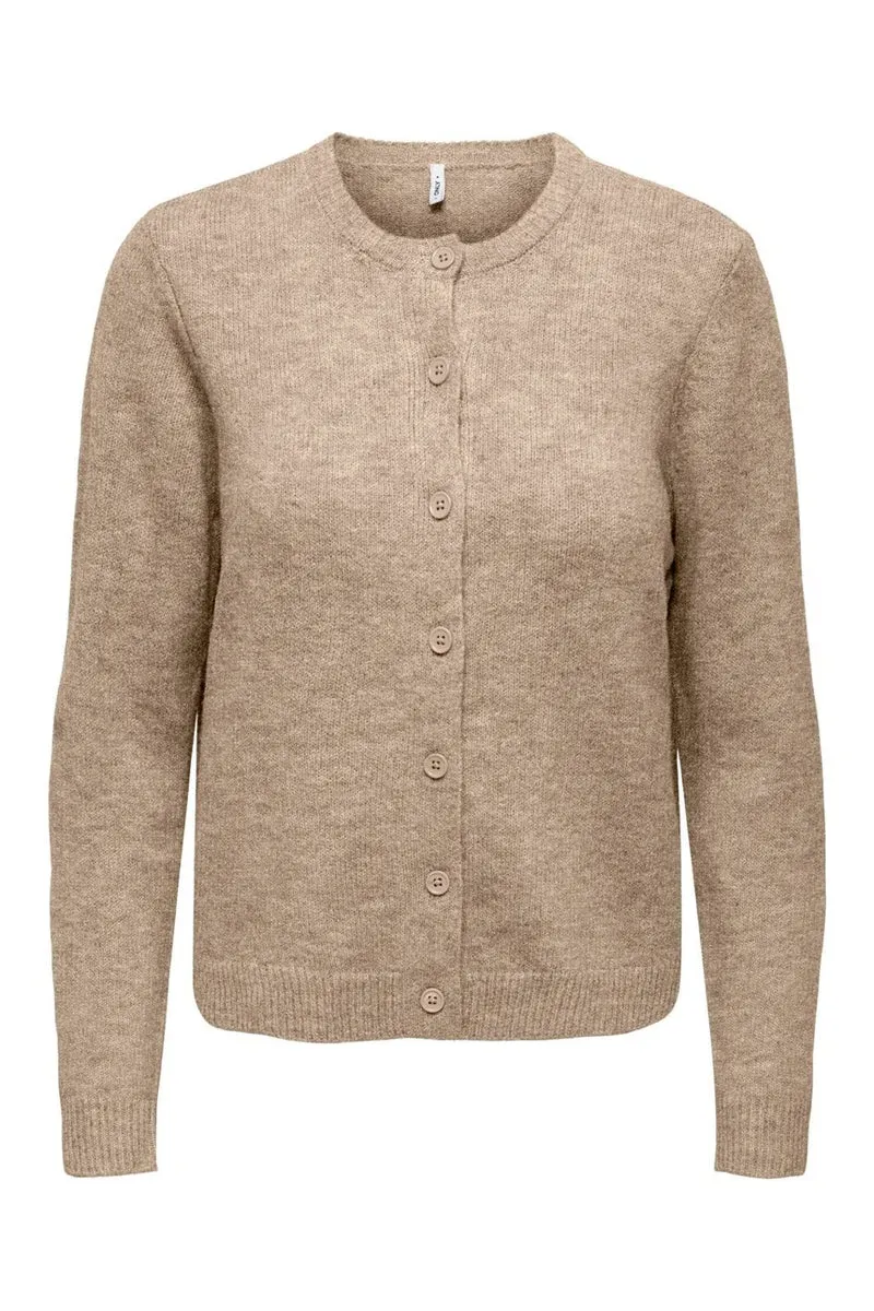 Only - Onlolivia Ls O-Neck Cardigan Cc Knt - 5101146 Humus Melange/Dtm Horn Button
