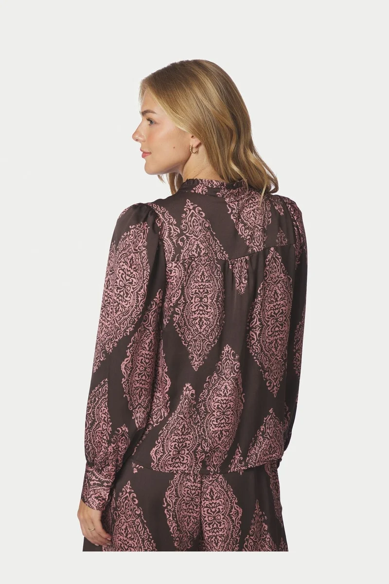 Neo Noir - Massima Paisley Drop Blouse 170432 - 486 - Dark Brown/Evening Rose