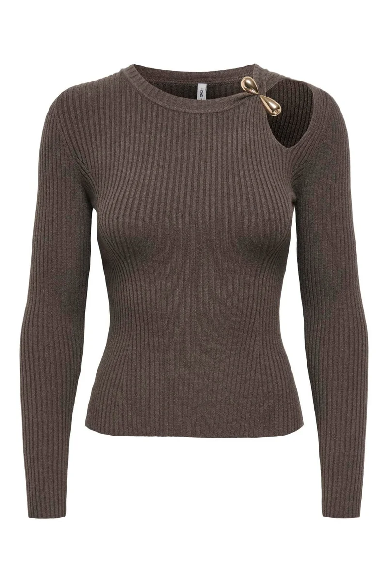 Only - Onlflou Ls Buckle O-Neck Cc Knt - 5086251 Chocolate Martini Gold Buckle