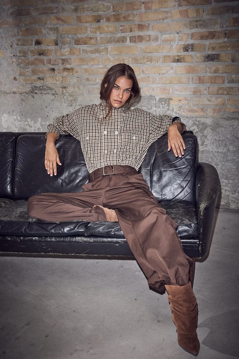 Haute L'Amitié - High Collar Check Shirt HL10839 - Beige