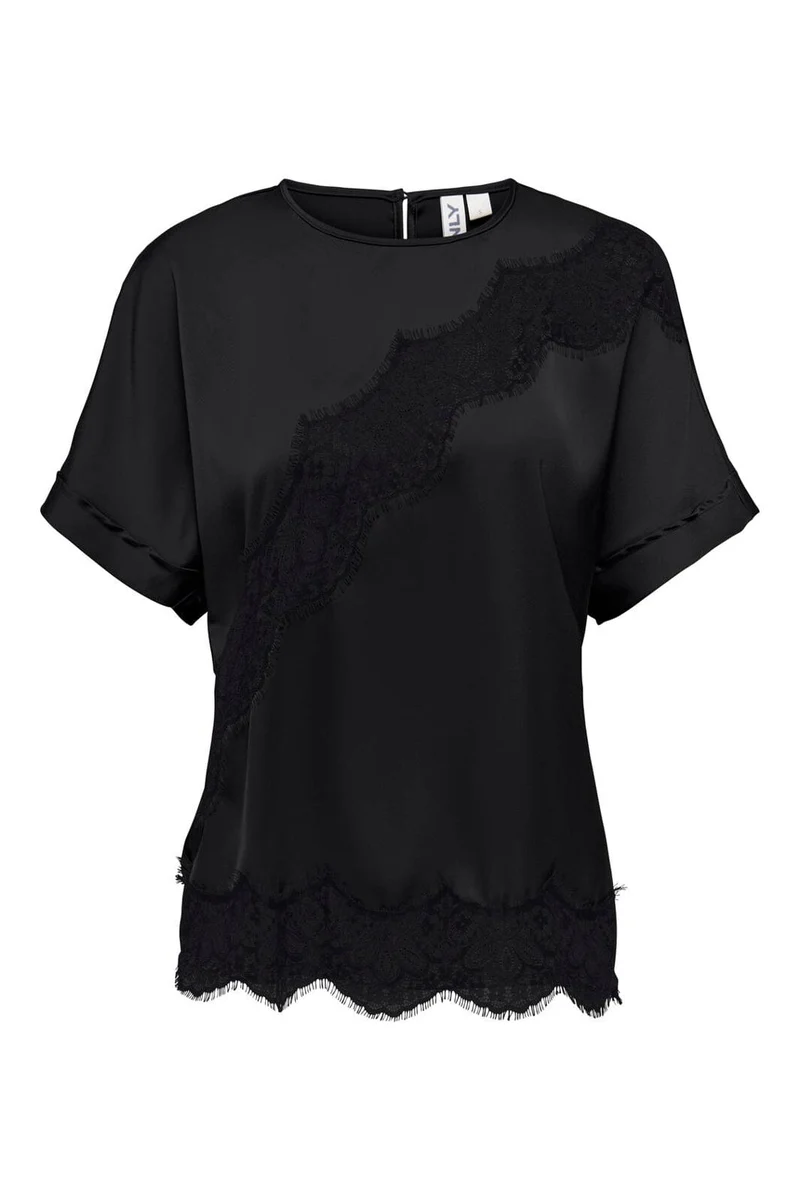 Only - Onlmenus Ss Lace Satin Top - 5136780 Black Black Lace