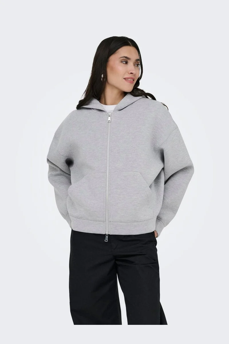 JDY - Jdysabrina L/S Zipper Scuba Hoodie - 4973127 Light Grey Melange
