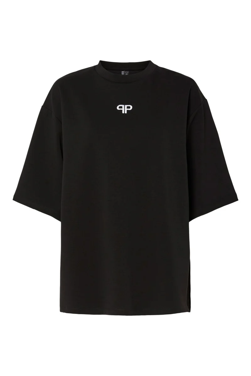 Pieces - Pcmuna Ss O-Neck Oversize Tee - 4864326 Black White Embroidery