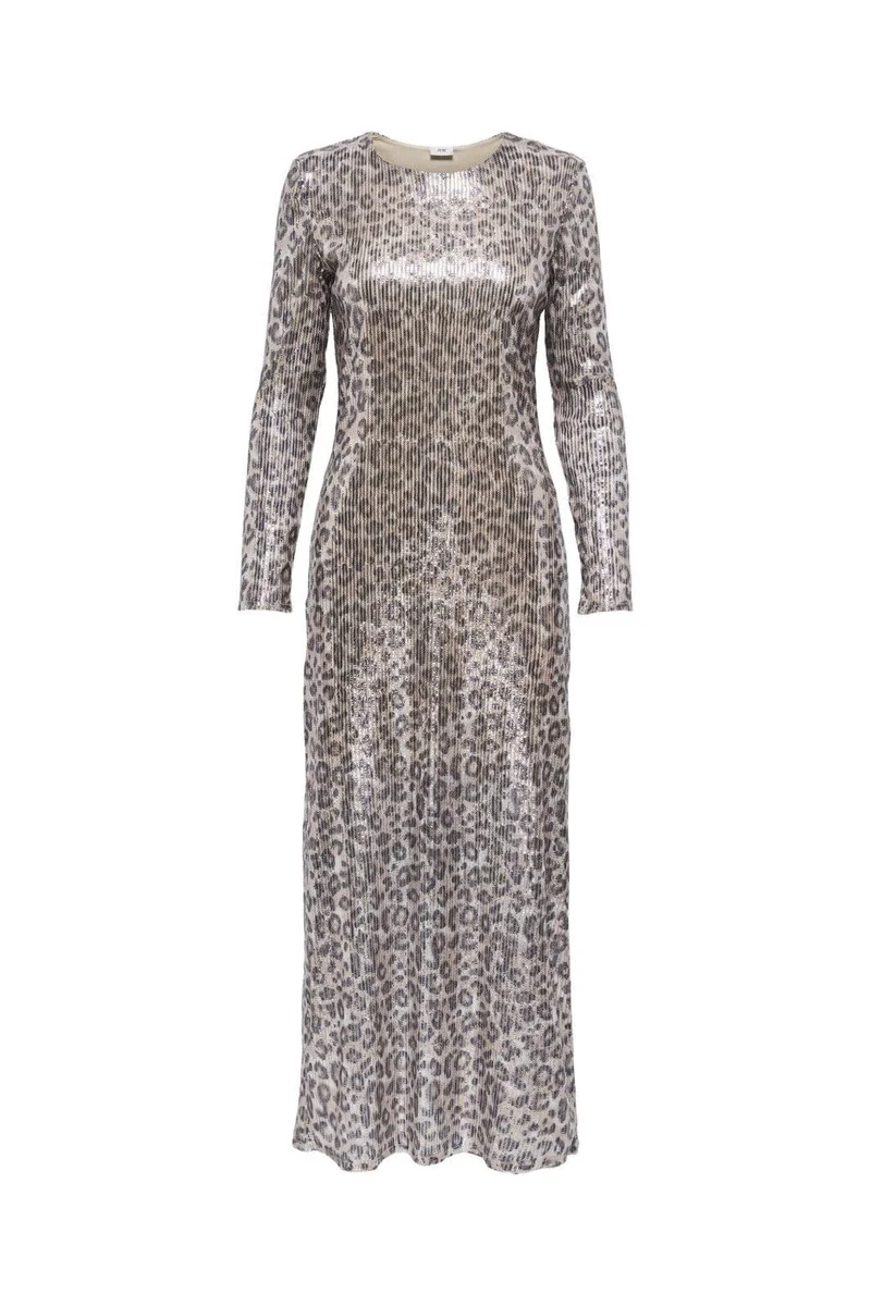 JDY - Jdyleona Sequin L/S Long Dress - 4840296 Brown Rice Leo