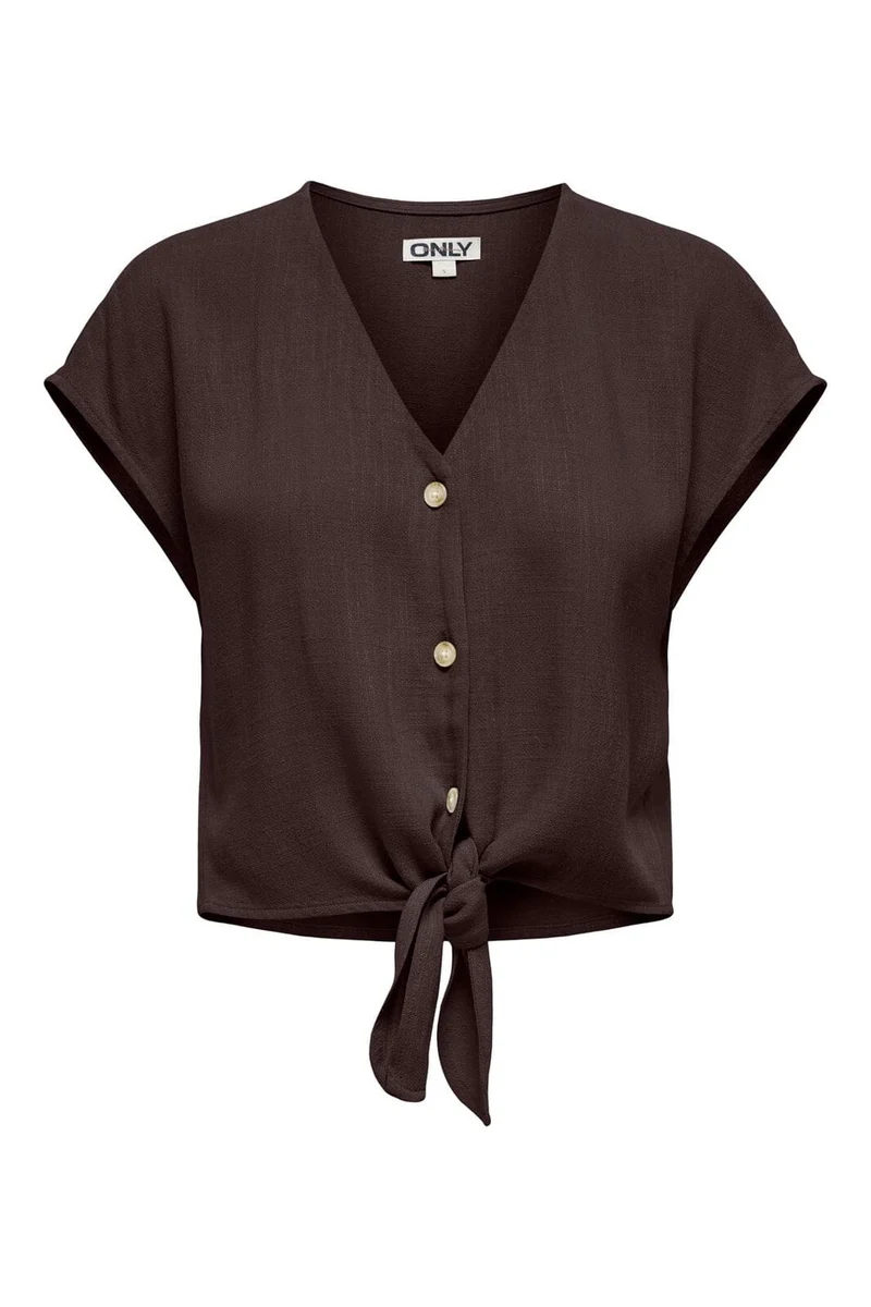 Only - Onlsiesta Ss Knot Lin Bl Shirt - 5085634 Black Coffee