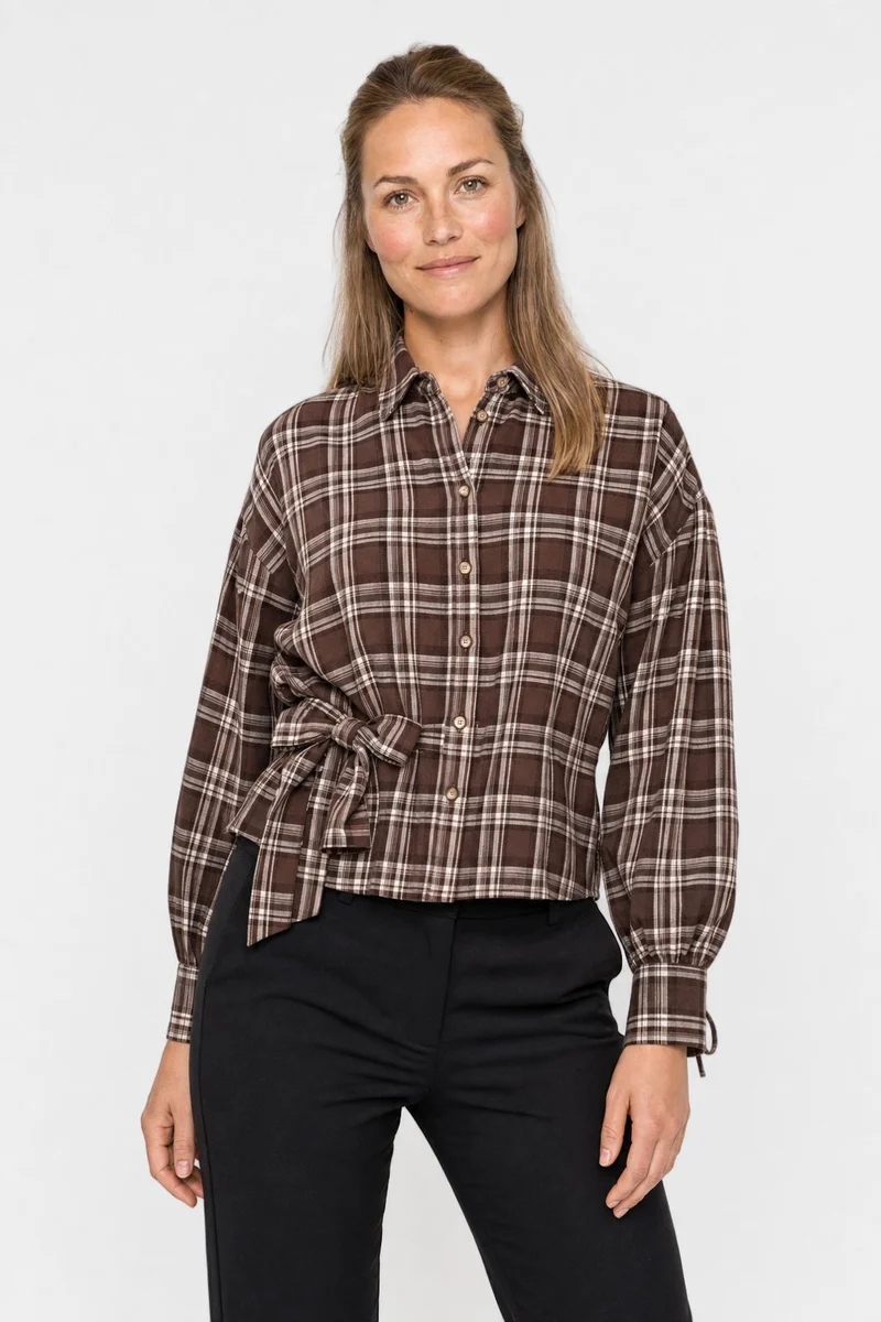 Dear Molly - Quilt Twist Shirt Ch171499b - Brown Check