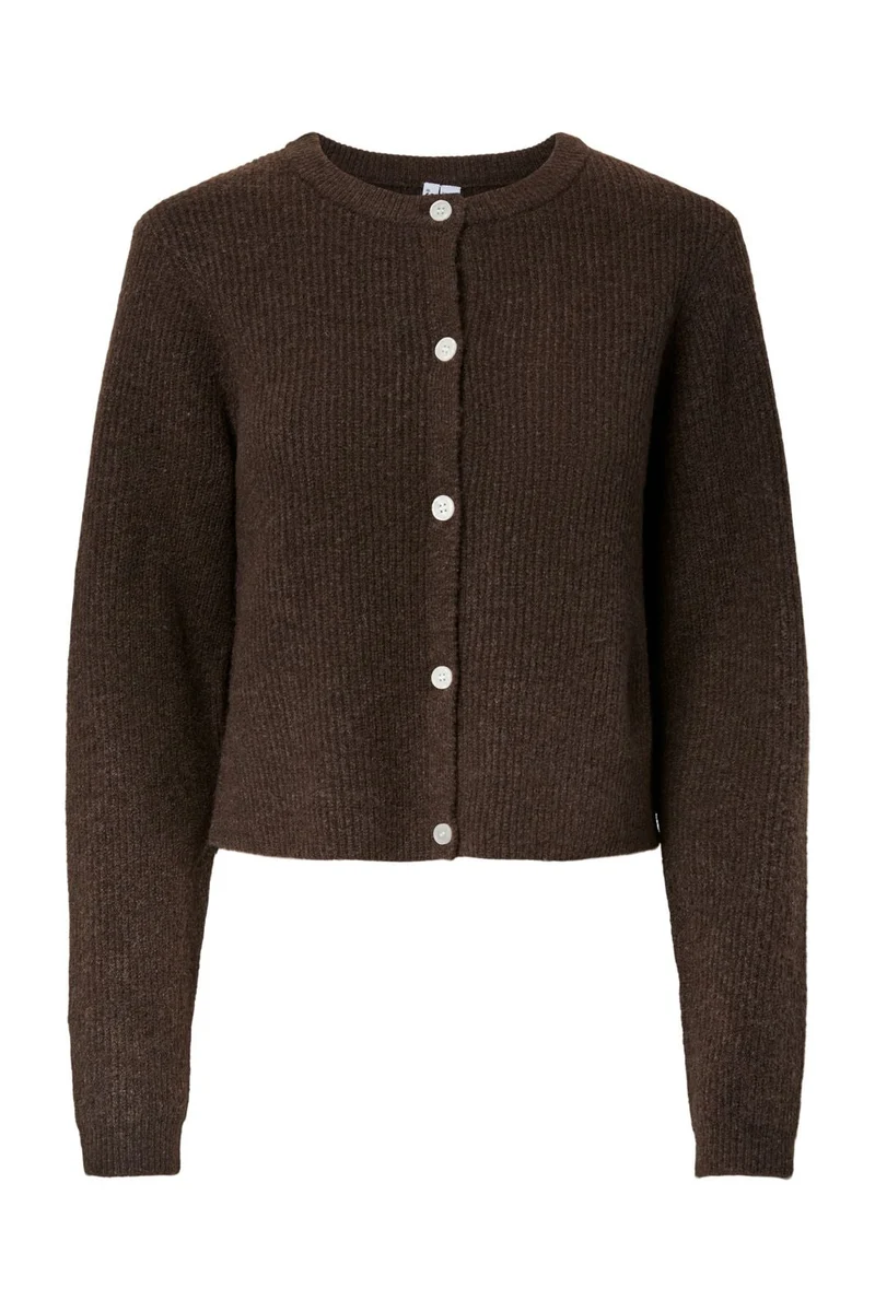 Pieces - Pcsilly Ls O-Neck Knit Cardigan - 4963882 Hot Fudge Melange