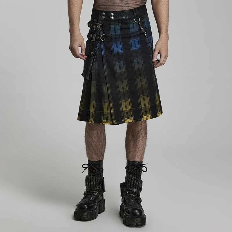 Punkfärg Gradient Pläd Kilt för män (justerbar midja)