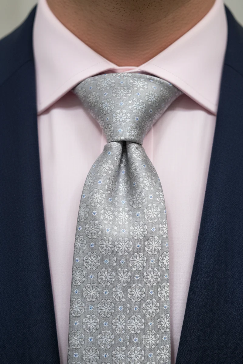 STHLM KRAVATT Silk Tie Floral - Silver