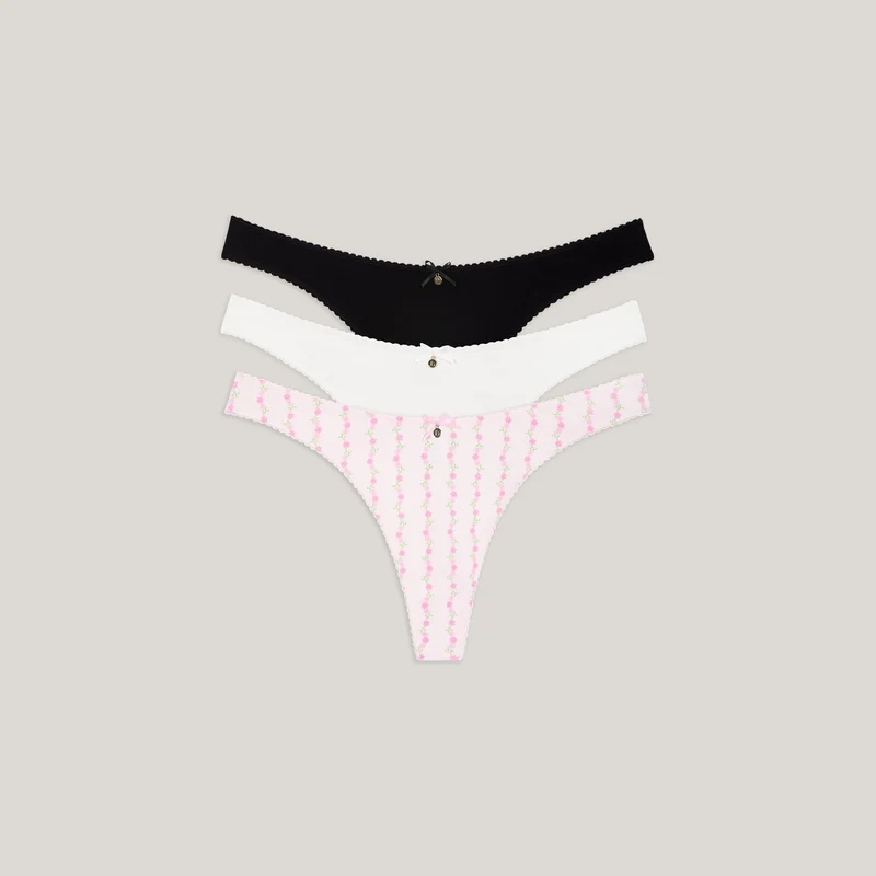 Cotton Kisses Stringtrosor (3-pack) - Rosa Print
