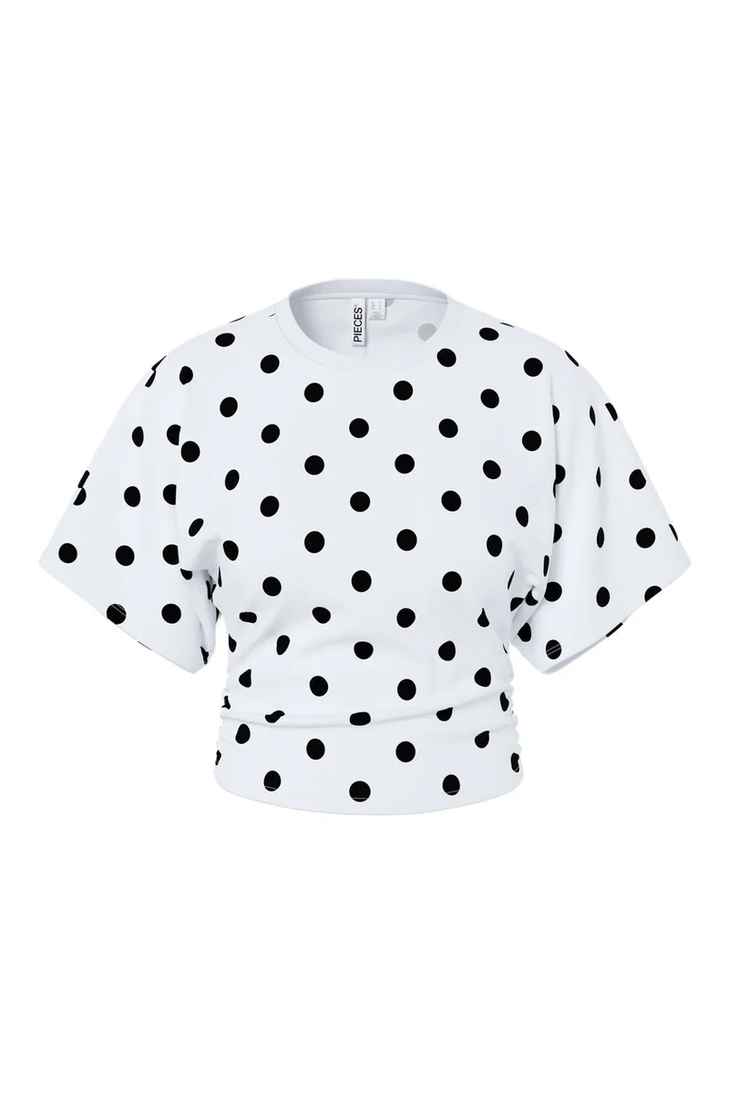 Pieces - Pcalli Ss O-Neck Top Dm - 5205111 Bright White Black Dots