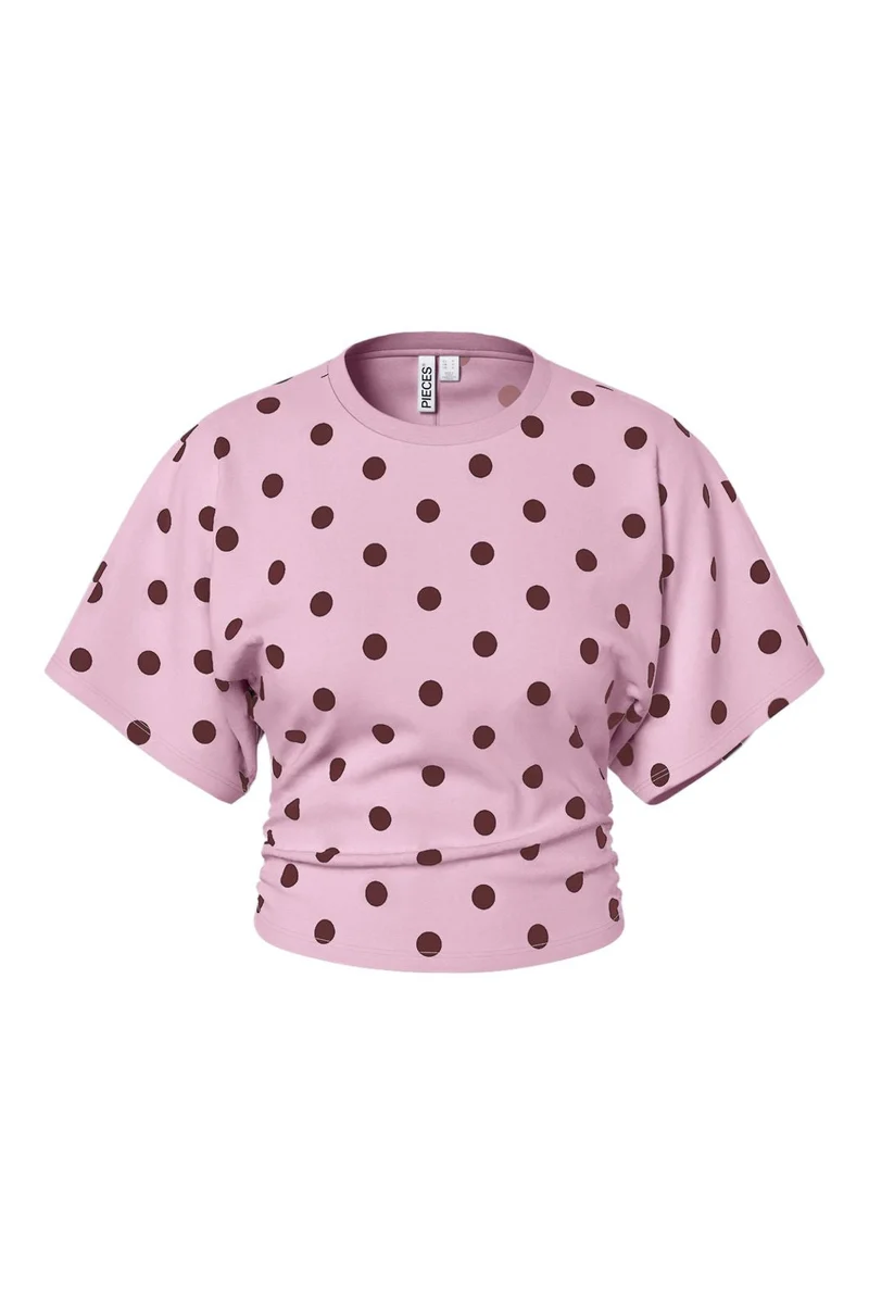 Pieces - Pcalli Ss O-Neck Top Dm - 5217129 Roseate Spoonbill Dots - Tawny Port