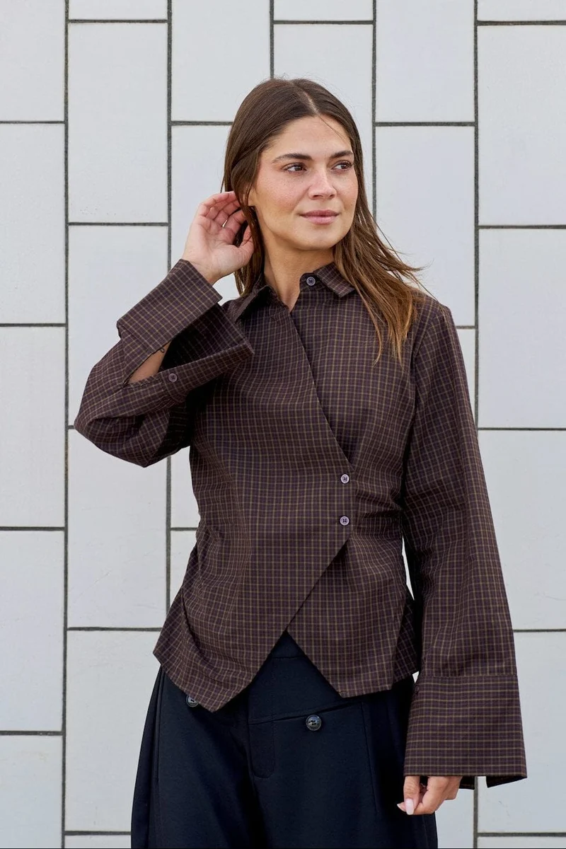 Neo Noir - Fenli Small Check Shirt 170086 - 673 - Aubergine