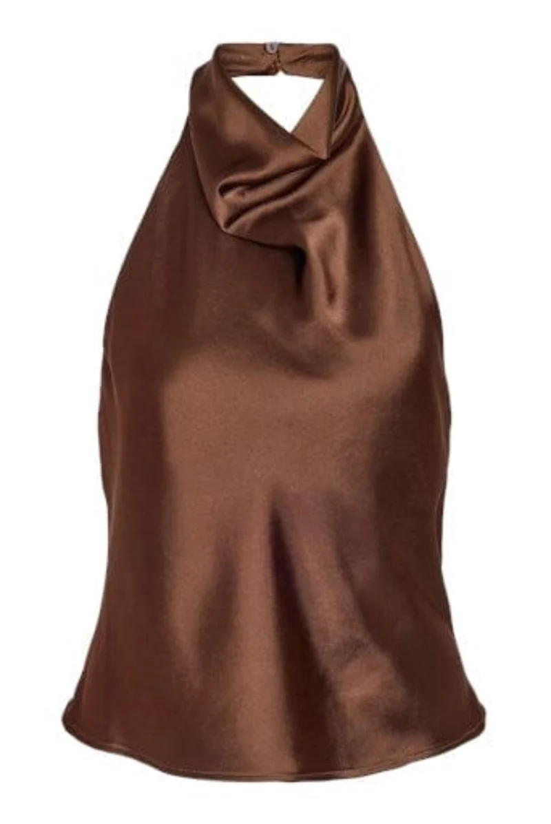 Noisy May - Nmbrisa Highneck Satin Top Tnt/17 - 5142877 Chocolate Brown