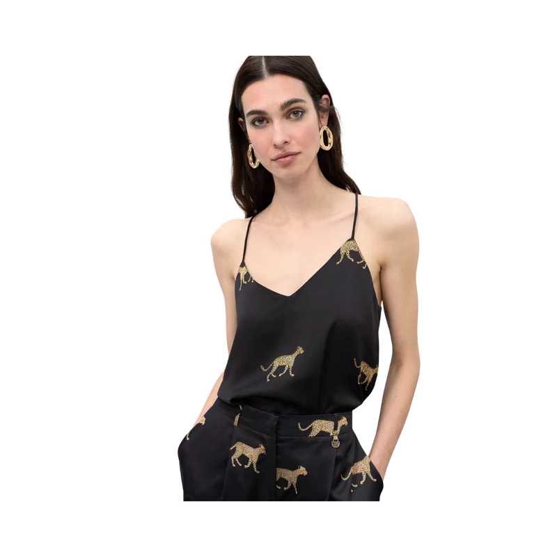 Slip Top with Print - Black-Brown