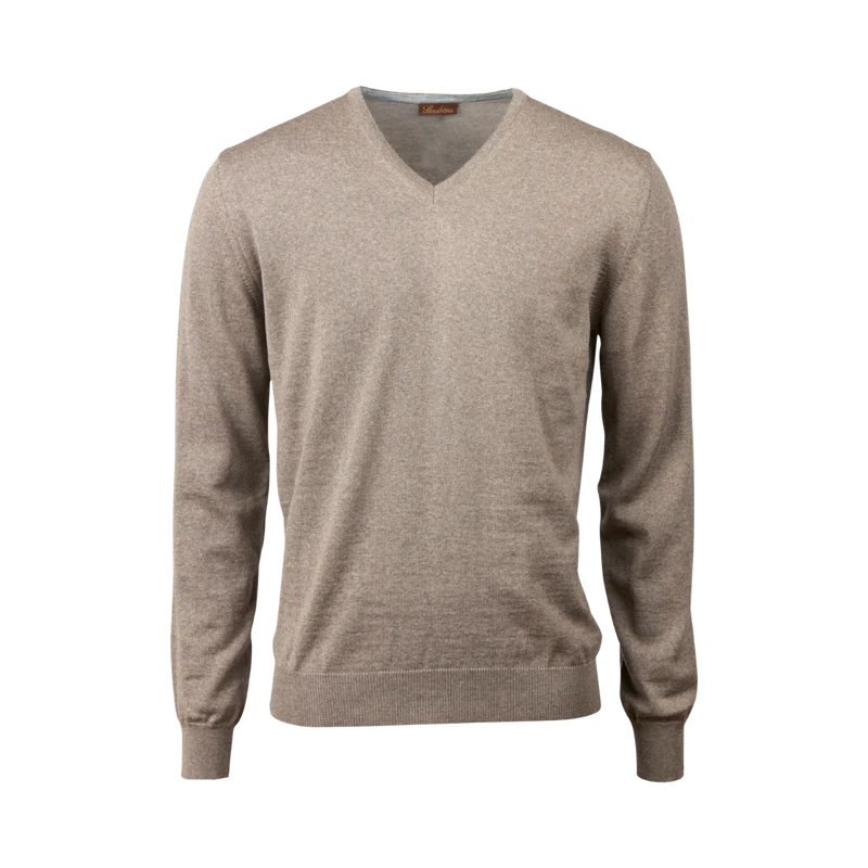 Pullover Knitted V-Neck Merino Wool - Light Brown