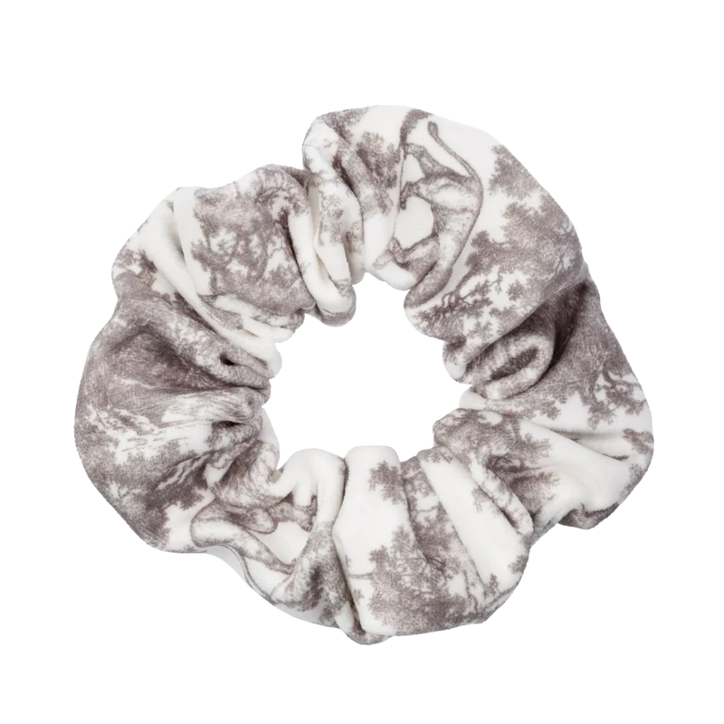 Velvet Scrunchie - Warm Taupe Savannah Pattern