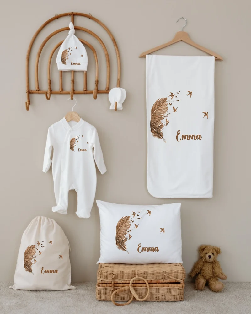 Veer & Vogels - Gepersonaliseerde 6-delige Newborn Cadeauset met Naam