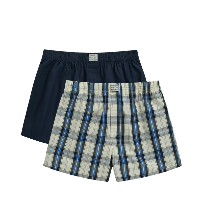 Check And Solid Boxer Shorts 2-P - 410 Marine