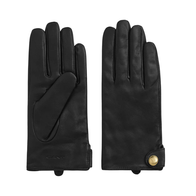 Buttoned Leather Gloves - 5 Black