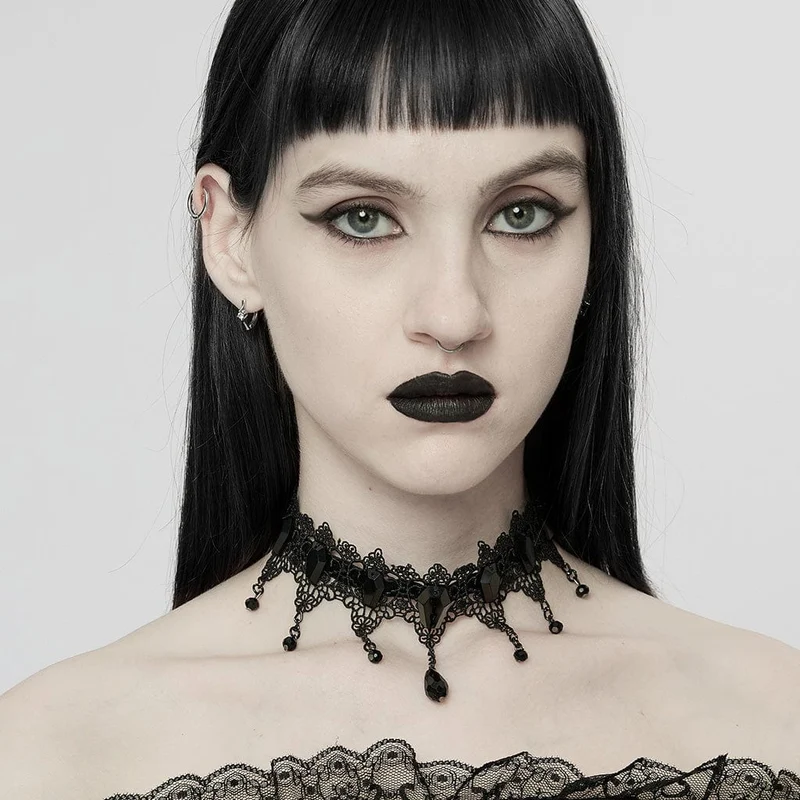 Gothic Beaded Spets Choker för kvinnor