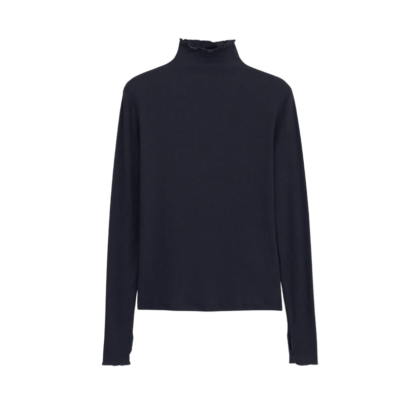 Rib Mock Neck Top - Black