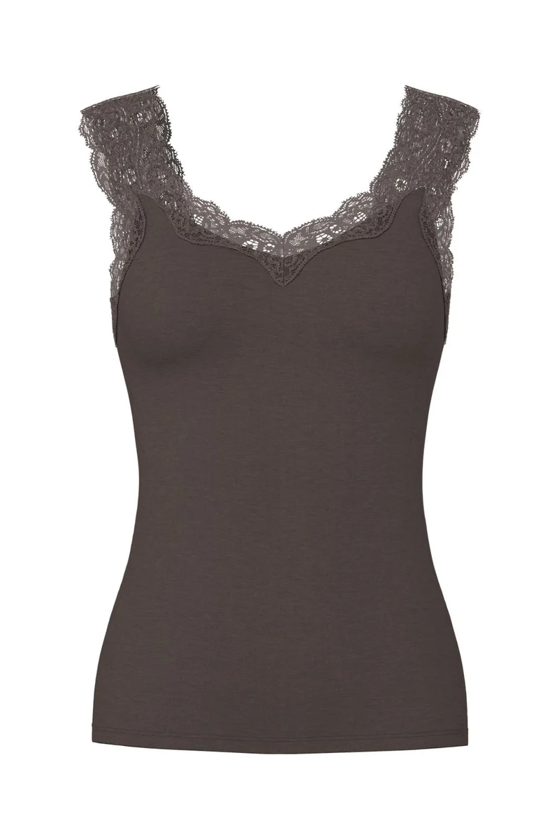 Pieces - Pcbarbera Lace Top - 4801924 Hot Fudge