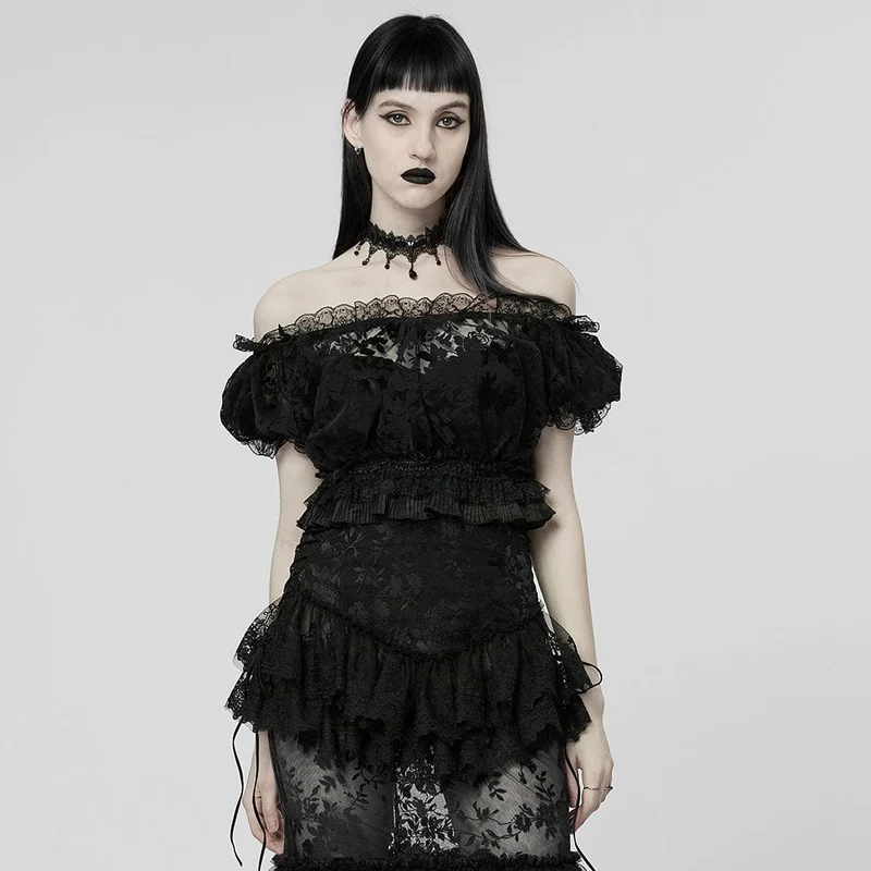 Gothic Off Shoulder Ruffles Skir skjorta för kvinnor
