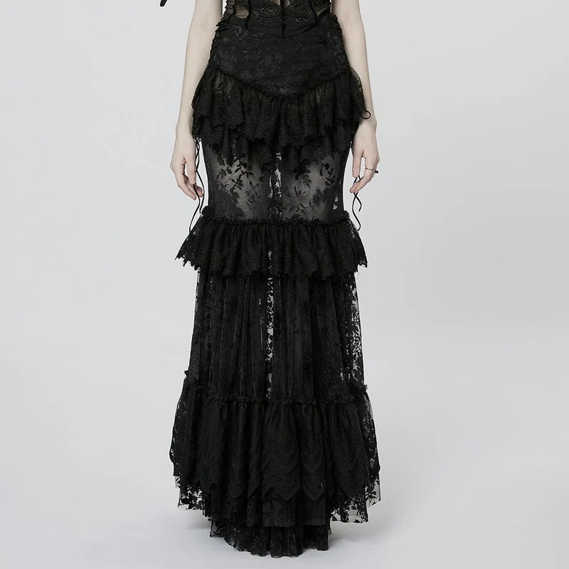 Kvinnors gotiska volanger Layered Lace Skirt