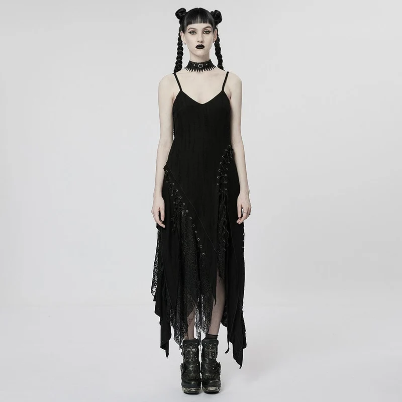 Dam Punk Irregular Mesh Splice Slip Dress