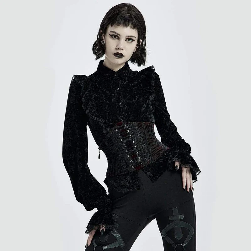 Gothic Jacquard Snörning Underbyst Korsetter för kvinnor Röd