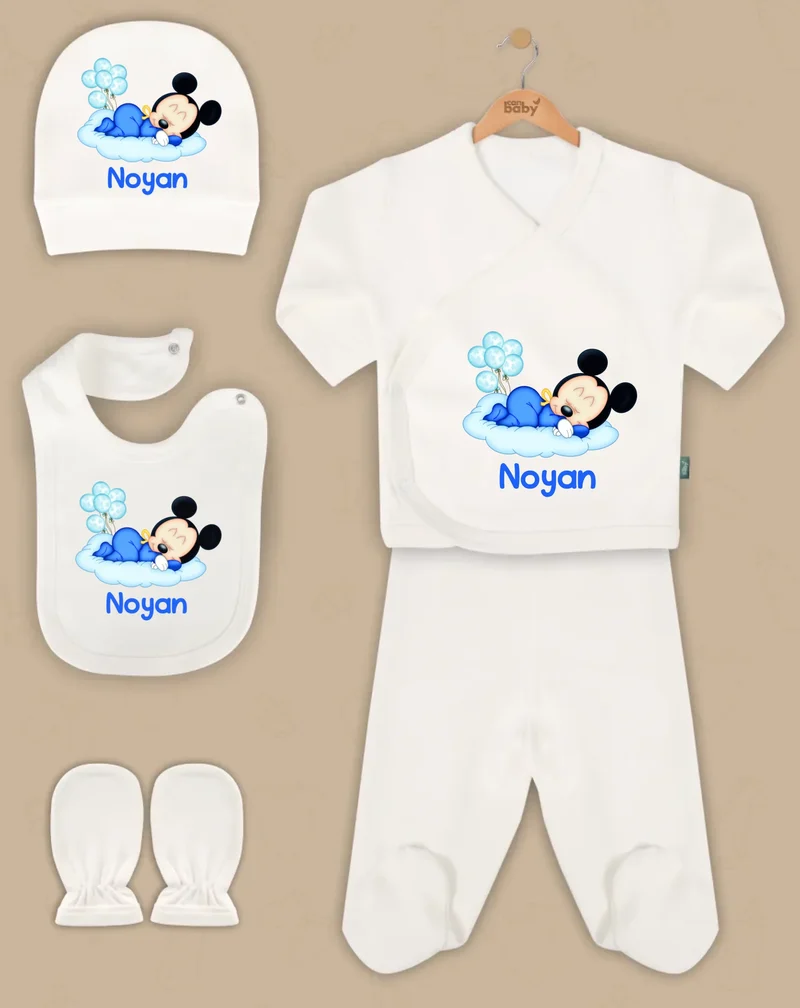 Slaapmuisje Blauw - Goedkope 5-Delige Gepersonaliseerde Babykleding Cadeauset
