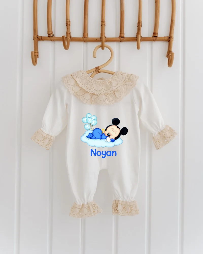 Slaapmuisje Blauw - Kanten Babypakje met Naam