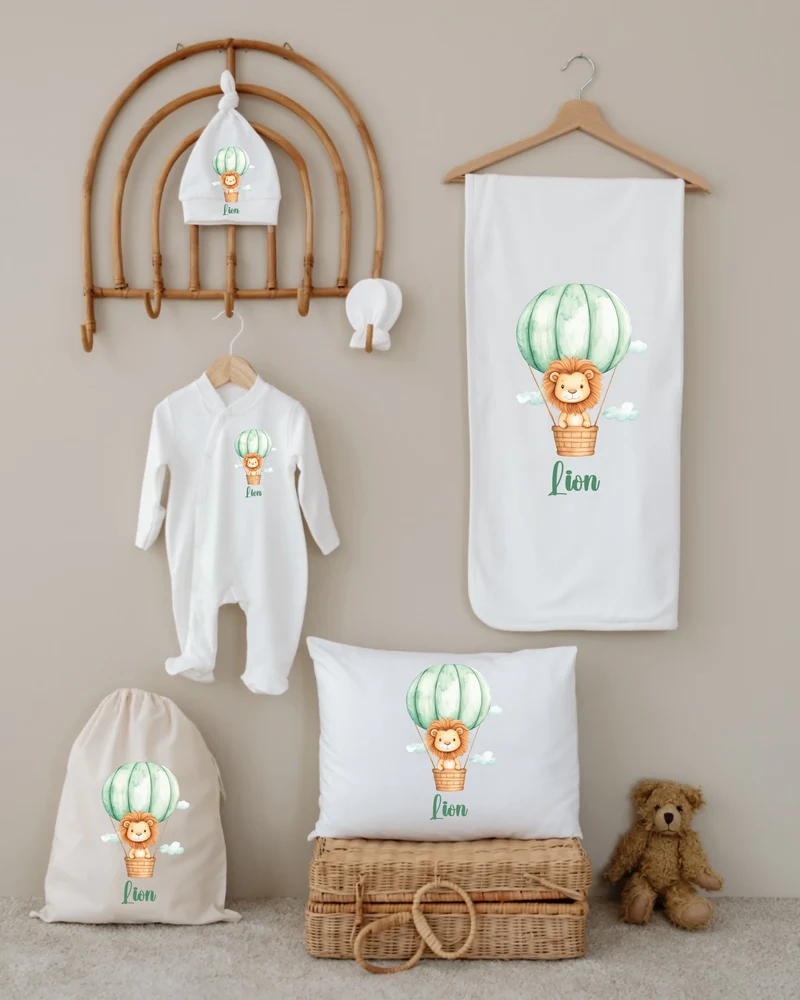 Leeuwen - Gepersonaliseerde 6-delige Newborn Cadeauset met Naam