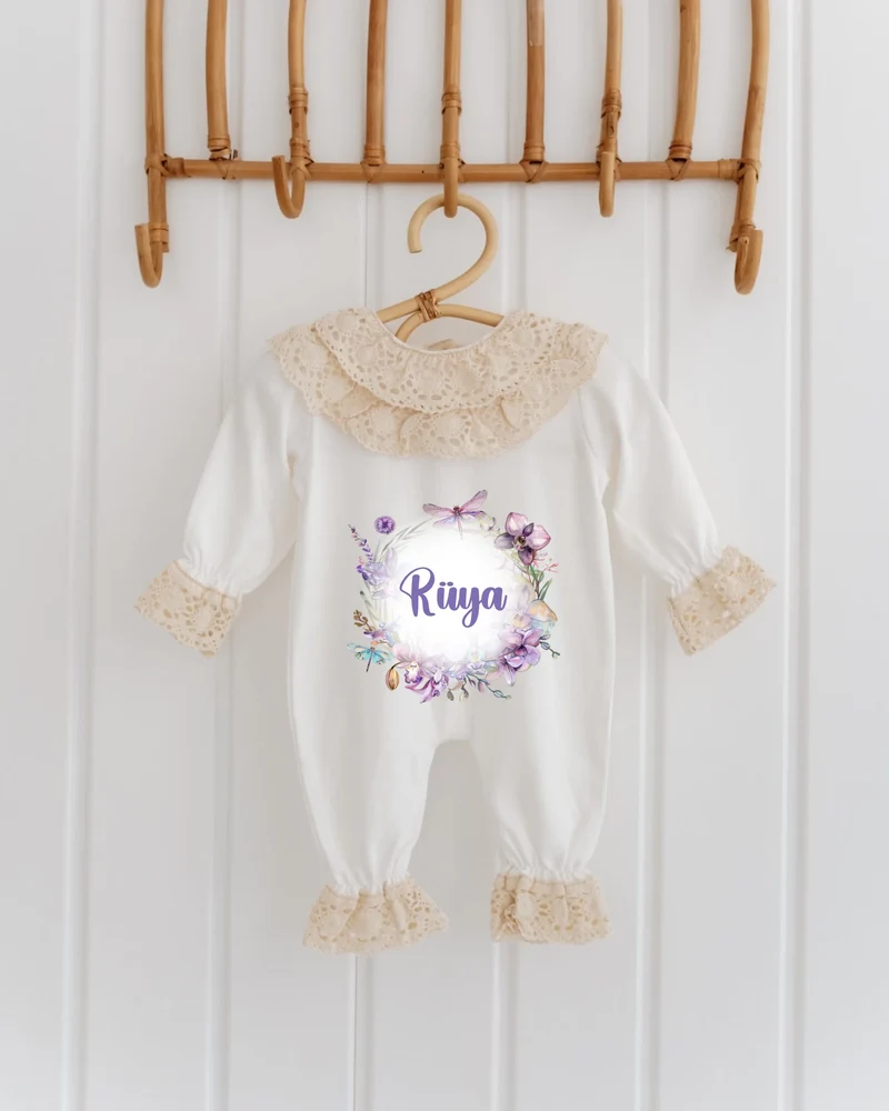 Bloemen - Kanten Babypakje met Naam
