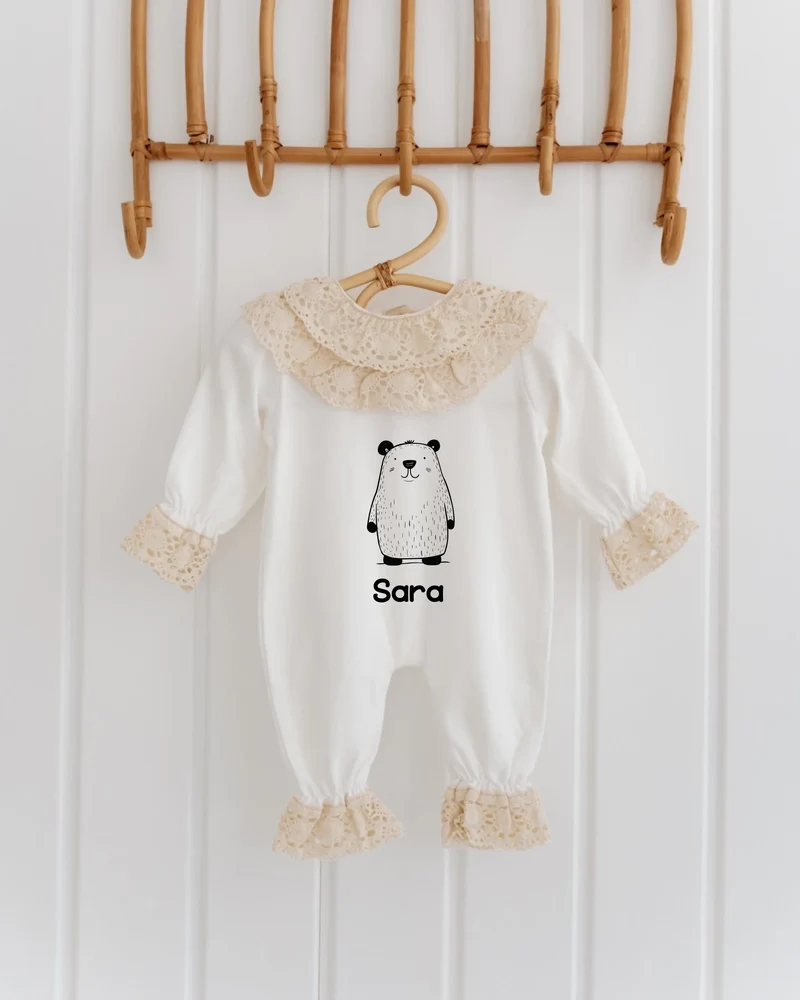 Minimalistische dieren - Kanten Babypakje met Naam