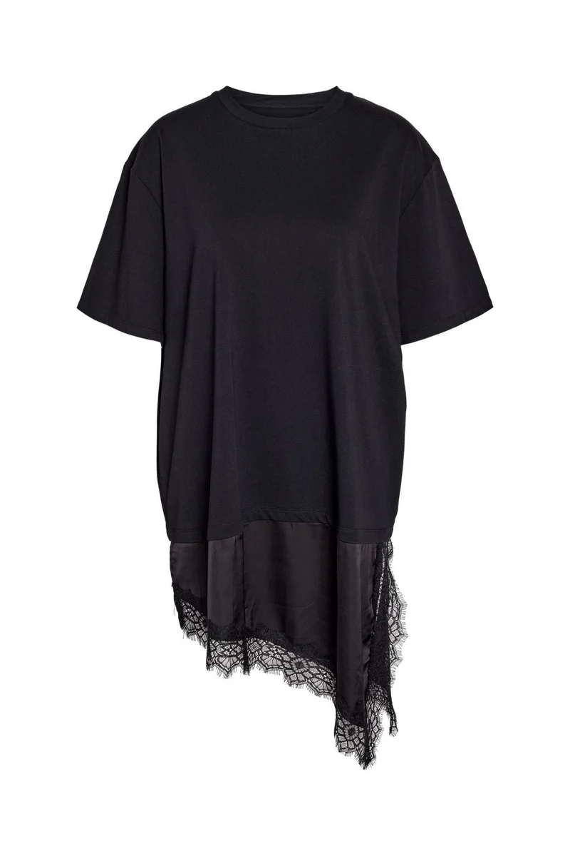 Noisy May - Nmfilla S/S Oversize Satin Lace T-Shirt - 5162242 Black Black Lace