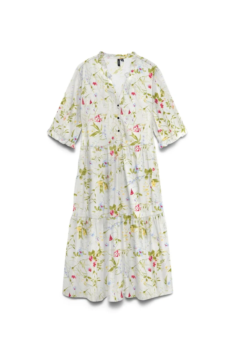 Vero Moda - Vmeasy Joy 2/4 Frl Calf Dress - 5068850 Snow White Phoebe Pink