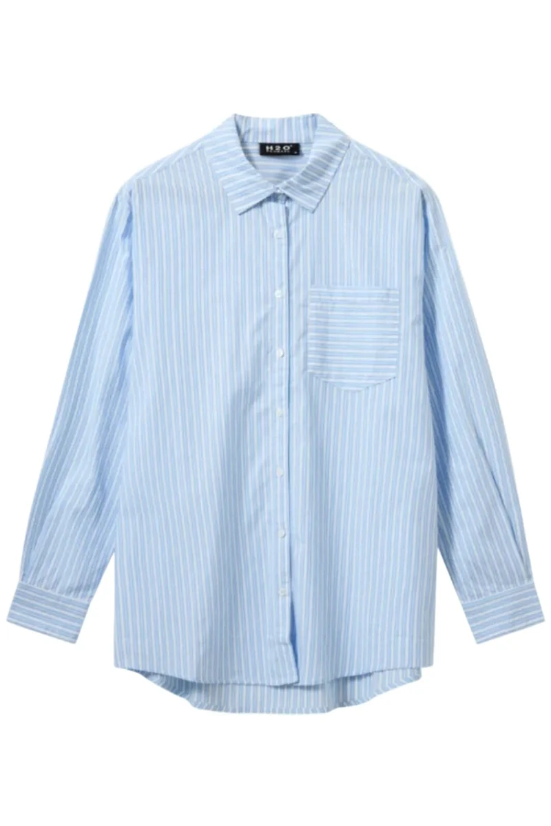 H2O - Rønne Essential Pajamas Shirt L/S 101018-1 - 7092 - Light Blue/White