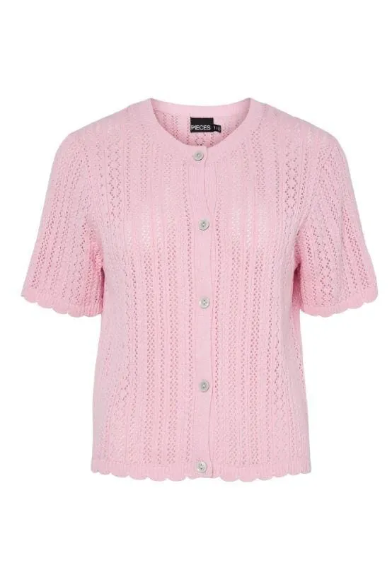 Pieces - Pcnuka Ss O-Neck Knit Cardigan - 4897930 Roseate Spoonbill